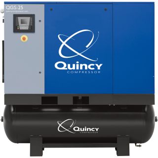 Quincy QGS Rotary Screw Compressor with Dryer — 20 HP, 208/230/460V 3-Phase, 120 Gallon, 84 CFM, Model# 4152016773  50 CFM   Above Air Compressors