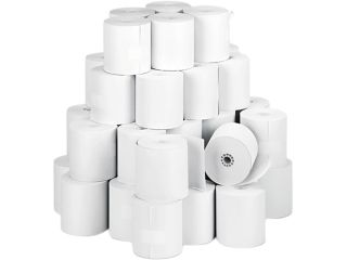 PM Company 05479 Paper Rolls, One Ply Teller Window/Financial, 3" x 150 ft, White, 50/Carton