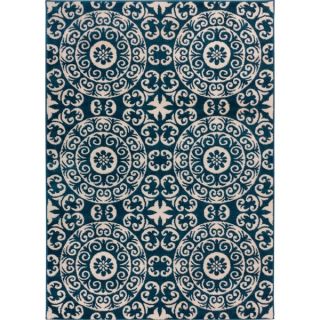 Well Woven Bright Trendy Twist Mediterranean Tile Scrolls Navy Blue