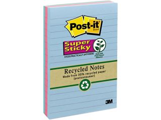Post it Notes Super Sticky 660 3SST Super Sticky Notes, 4 x 6, Lined, 3 Tropic Breeze Colors, 3 90 Sheet Pads/Pack