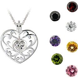 ICZ Stonez Sterling Silver Interchangeable CZ Heart Necklace