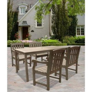 Vifah Renaissance Hand Scraped Acacia 5 Piece Patio Dining Set with 32 in. W Table and Arched Slat Back Armchairs V1297SET4