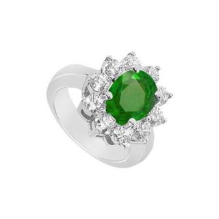 LBJ L5016955WR May Birthstone Created Emerald CZ Floral Engagement Ring in 14kt White Gold 2.50 CT TGW