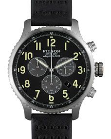 Filson 43mm Mackinaw Field Chrono Watch with Leather Strap, Black