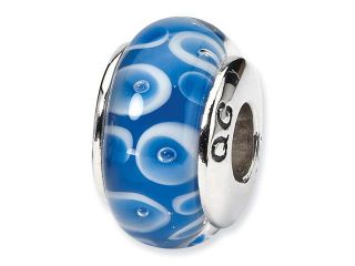 925 Sterling Silver Blue White Hand Blown Glass Bead
