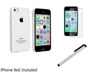 Insten Clear with White Trim Hard Slim Case with Screen Shield + Stylus Compatible with Apple iPhone 5C 1530302