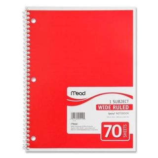 Mead Spiral Bound Notebook, Wide Rule, 8 x 10 1/2, 1 Subject, 70 Sheets, Colors May Vary