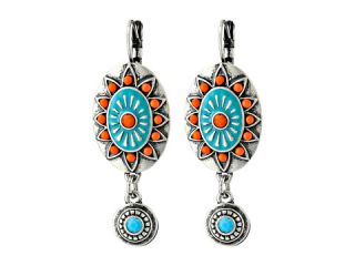 M F Western Oval Concho Drop Earrings Turquoise Red