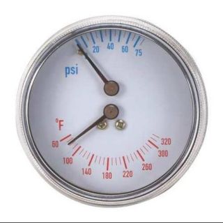 4CFC6 Boiler Gauge,Round,0 75 PSI,60 to 320 F