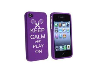 Apple iPhone 4 4S Purple Rubber Hard Case Snap on 2 piece Keep Calm and Play On Tennis