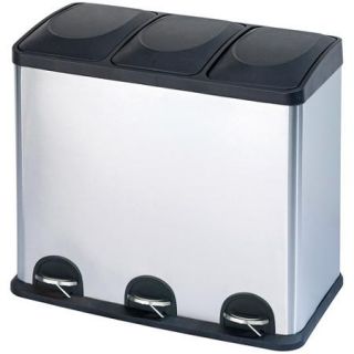 Step N' Sort 12 Gallon 3 Compartment Stainless Steel Trash and Recycling Bin