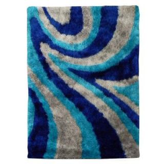 DonnieAnn Flash Shaggy Abstract Wave Design Blue 4 ft. 11 in. x 6 ft. 10 in. Indoor Area Rug F654BL