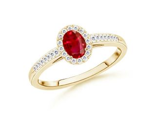 0.25ct. Oval Ruby Halo Ring With Diamond Accents in 14K Yellow Gold