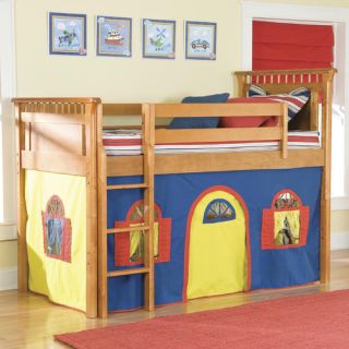 Windsor Twin Low Loft Bed with Castle Tent and Built In Ladder