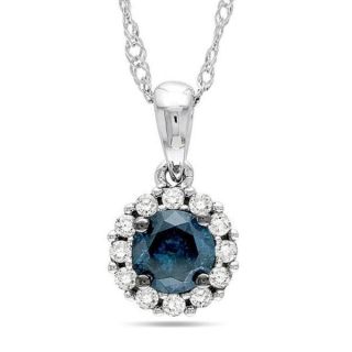 Miadora 14k White Gold 1/2ct TDW Blue and White Diamond Halo Necklace