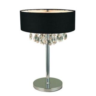 Elegant Designs Romazzino Crystal Collection 22.25 in. Chrome Table Lamp with Black Ruched Fabric Drum Shade LT1023 BLK