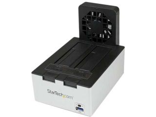 StarTech USB 3.0 Dual SATA Hard Drive Docking Station with Fast Charge Hub UASP and Fan, Black/Silver (SDOCK2U33HFB)