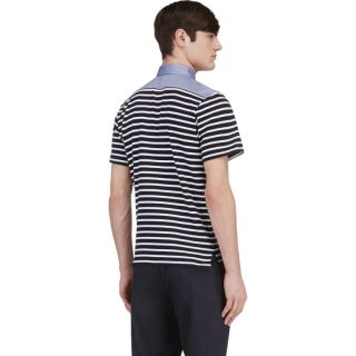 Sacai Navy & White Stripe Inset Collar Shirt