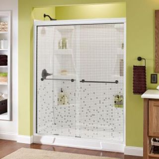 Delta Lyndall 59 3/8 in. x 70 in. Sliding Shower Door in White with Bronze Hardware and Semi Framed Mosaic Glass 171407