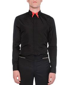 Givenchy Contrast Collar Button Down Shirt, Black