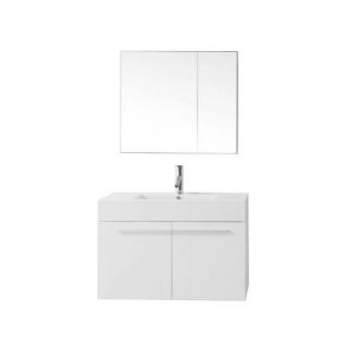 Virtu USA Midori 35.4 in. W x 18.7 in. D x 18.9 in. H Gloss White Vanity With Polymarble Vanity Top With White Basin and Mirror JS 50136 GW