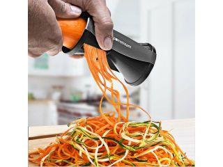 PomStreamTM SPIRALIZER Multi Function Vegetable and Fruit Slicer with 2 Cutting Modes, Ultra Sharp Stainless Steel Blades and Compact Space Saving Design