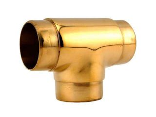 Flush Tee Hand Rail Fitting   Polished Brass   2" OD