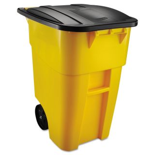 Rubbermaid Commercial Products Brute 50 Gallon Yellow Plastic Commercial Outdoor Wheeled Trash Can with Lid