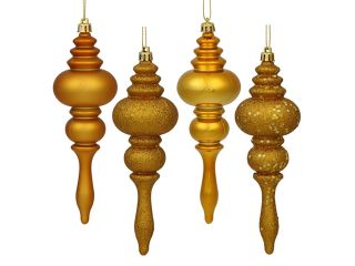 Pack of 8 Antique Gold Shatterproof 4 Finish Regal Finial Christmas Ornaments 7"