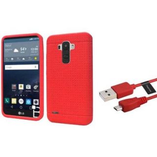Insten Rugged Gel Rubber Cover Case For LG G Stylo   Red (+ Micro USB Data Charge cable)