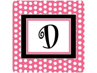 Set of 4 Monogram   Pink Black Polka Dots Foam Coasters Initial Letter D
