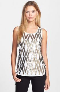 Adrianna Papell Embellished Woven Front Tank