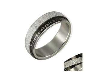 Stainless Steel Black Sparkle You are always in my heart 6mm Band Ring Men Sz 8