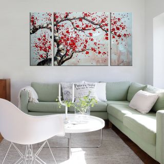 Hand painted Plum Blossom 484 3 piece Gallery wrapped Canvas Art Set