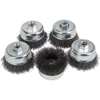 Klutch 3in. Crimped Wire Cup Brushes — 5-Pk.  Wire Wheels
