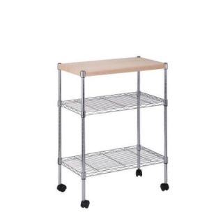 Honey Can Do 3 Tier Steel Utility Cart in Chrome with Wood Top CRT 04346