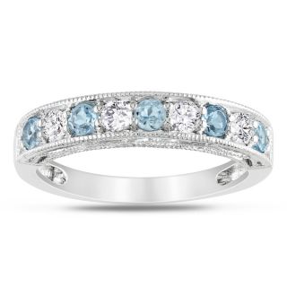 Miadora Sterling Silver Blue Topaz Created White Sapphire Ring