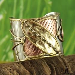 Hand crafted Three tone Butterfly Cuff Bracelet (India)  