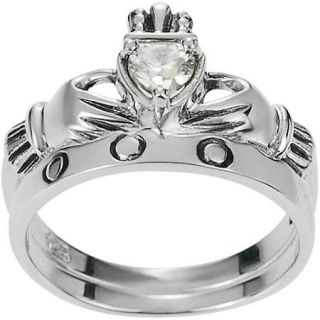 Brinley Co. Women's CZ Sterling Silver Claddagh Ring