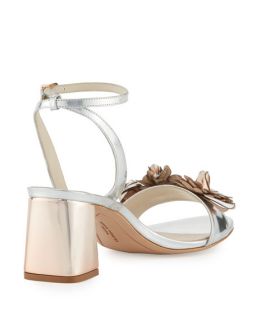 Sophia Webster Lilico Floral Leather Mid Heel Sandal, Silver/Rose Gold