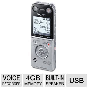 Sony Digital Voice Recorder   USB Direct Connect, 4GB Memory, LCD Display,  Recording, VOR, Scene Select, Low Cut Filter, Digital Noise Canceling, Built in Speaker    ICDSX733
