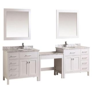 Design Element Two London 36 in. W x 22 in. D Vanity in White with Marble Vanity Top in Carrara White, Mirror and Makeup Table DEC076D W_DEC076D L W_MUT W