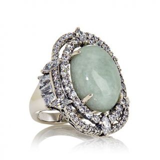 Jade of Yesteryear Green Jade and Multi Cut CZ Sterling Silver Ring   7531347