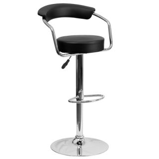 Contemporary Black Adjustable Height Bar Stool with Arms (Set of 2