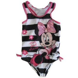 Disney Little Girls Black Stripe Minnie Print Skirt 2 Pc Swimsuit 5 6