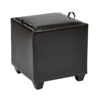 OSPdesigns Eco Leather Storage Ottoman with Tray in Espresso MET817BES
