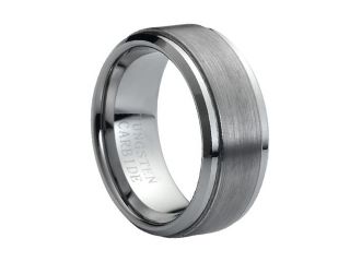 Tungsten Carbide Brushed Center Stepped Edge 9mm Wedding Band Ring