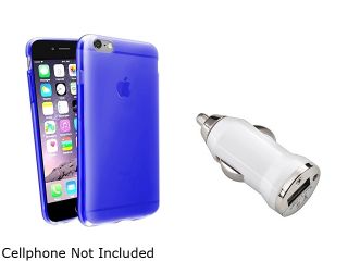 Blue Coated Case Cover + White Car Charger Adapter for Apple iPhone 6 Plus 5.5"