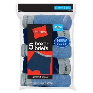 Hanes Boys 5 Pack Blues Boxer Briefs Colors May Vary   Clothing