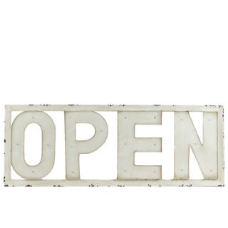 Antique White Metal Open Sign Wall Decor with LED Lights